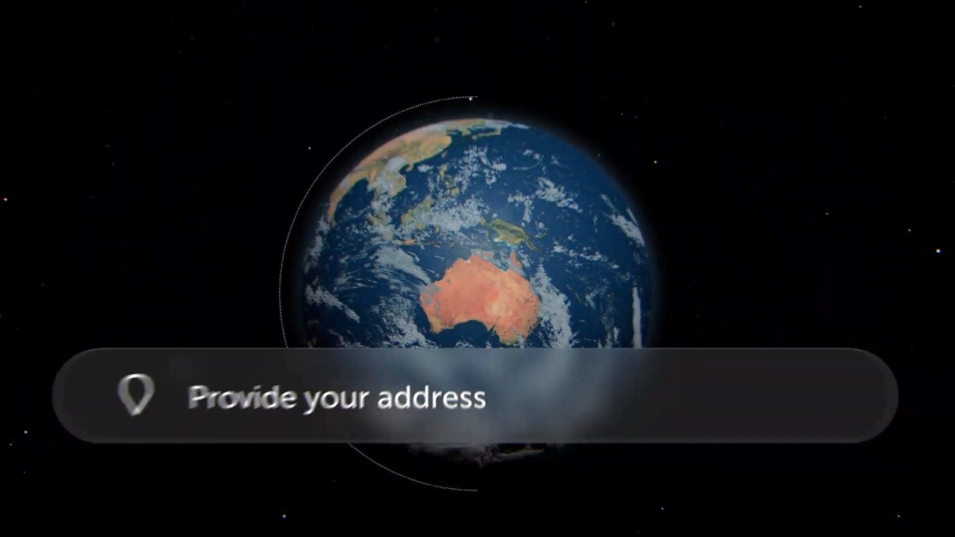 Haven’s opening screen: a “Provide your address” search field in front of the Earth, centred on Australia.